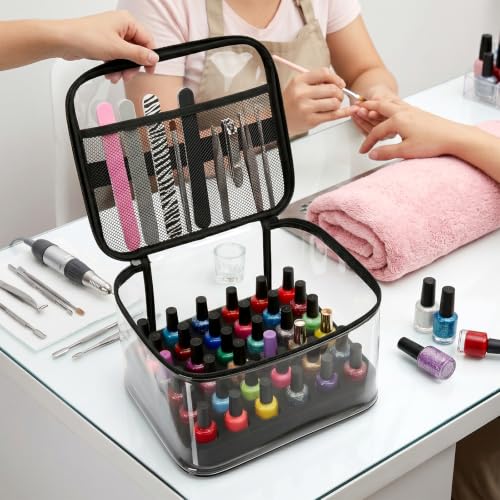 Jucoan 2 Pack Clear Nail Polish Organizer Bag Holds 36 Bottles