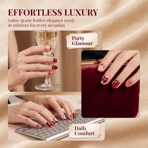 RTKHFZE Red French Tip Press on Nails Short Square Fake Nails 24Pcs - color: Style-42