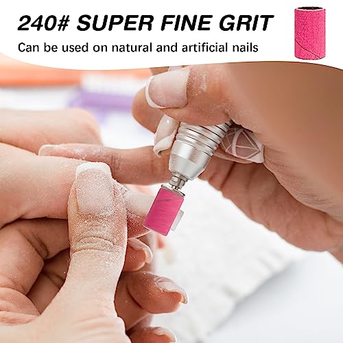 Sanding Bands for Nail Drill 240 Grit Extreme Fine Nail Sanding Bands 200Pcs Pink Professional Sanding Bands and 2Pcs Nail Drill Bits for Manicures and Pedicure - color: pink, size: 240 grit