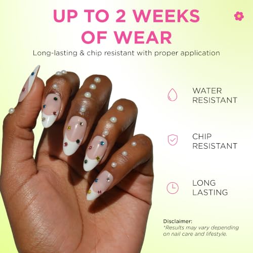 PaintLab Bejeweled 3D Gem French Tip Press On Nails, Medium Almond, 30pc - color: Bejeweled
