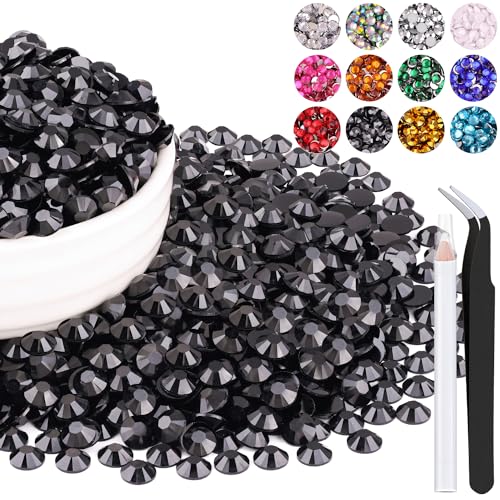 1500PCS 6mm Resin Rhinestones Bulk for Crafting (Black), Flatback Bedazzling Crystals for Crafts DIY Nail Decoration, Gems Charms for Tumbler Shoes Clothing Fabric with Pickup Pen and Tweezers - color: B04 Resin Rhinestones (Black), size: 6mm