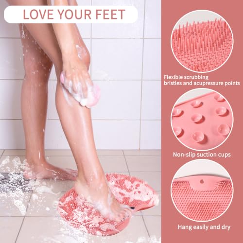 3PACK Silicone Shower Foot Scrubber,Wall Slip Suction Cups Body Scrubber