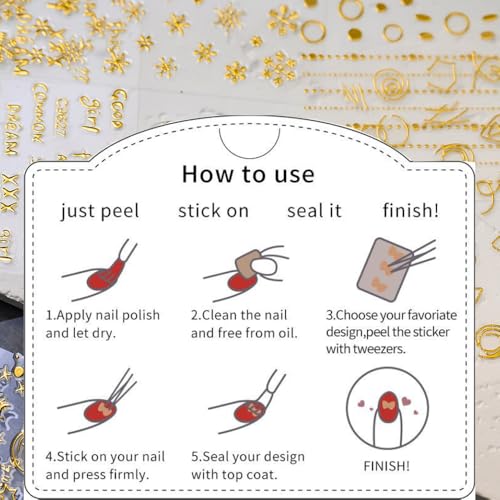 30 Sheets Gold Nail Art Stickersl, 3D Self-Adhesive Nail Decals - color: Gold-b