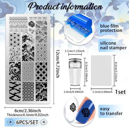 6 Sheets Nail Stamping Plate Oriental Style Nail Art Stamp - color: Oriental Style
