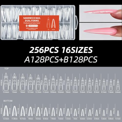 Sandwich Nail Dual Forms, 256PCS Acrylic Polygel,Stiletto