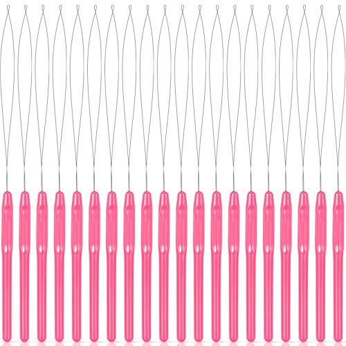 Chuangdi 20 Pieces Hair Extension Loop Threader Hook Needle Tool, Pink - color: Pink