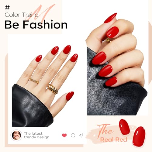 modelones Red Short Press on Nails Oval Fake Nails with Nail Glue - color: A7-Real Red