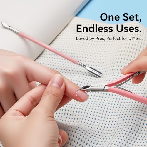 Makartt 7mm Pink Cuticle Nipper & Pusher, Stainless Steel, Dual-Spring - color: Pink
