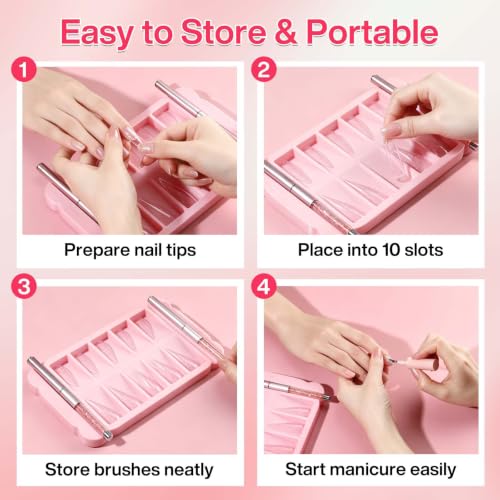 Nail Tip Tray, 10 Slot Press On Nail Tip Holder & Organizer - color: Foggy Pink