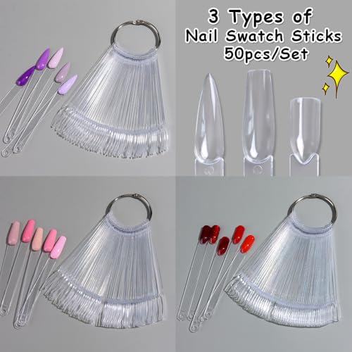 150 Pcs Nail Swatch Sticks with Ring & Nail Art Display Stand Storage Rack - color: White Shelf 150pcs