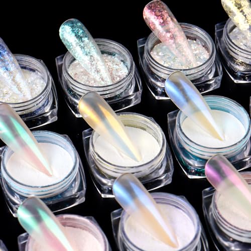 18 Colors Mermaid Pearl Chrome Powder for Nails Holographic Iridescent - color: F-099 Set