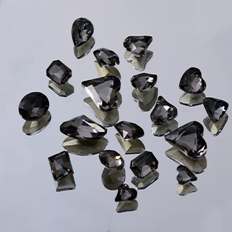 48 Pcs Big Mix Sizes Different Shape Nail Rhinestones 12 Styles 3D Glass Crystals Diamonds Love Distorts Heart Super Shiny Charms Gems Stones DIY Nail Art Decoration Craft Jewelry (Transparent Black) - color: Transparent black