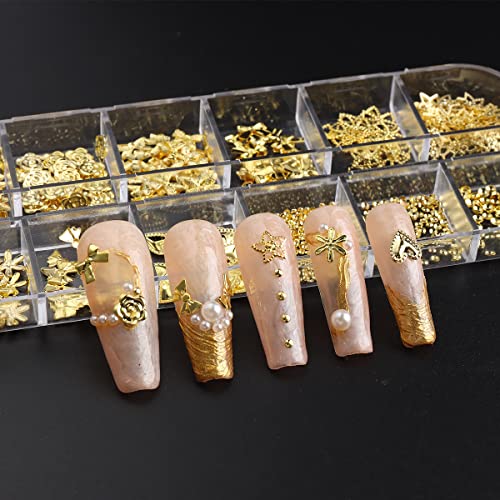 Fcozpjk 3D Metal Nail Charms Gold Silver Nail Beads Decorations - color: Gold