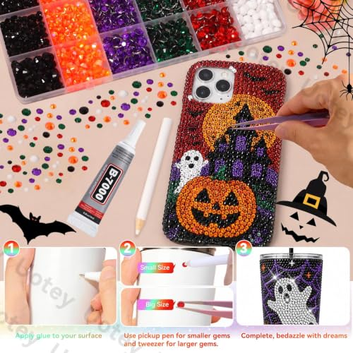 24Grid Halloween Rhinestones Kit 3-6mm, Flatback Gems for Bedazzling - color: S1