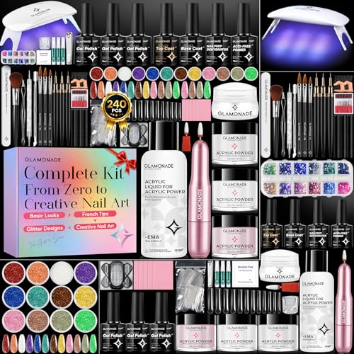 Glamonade Acrylic Nail Kit for Beginners: Prep to Finish Home Practice DIY - size: 600Pcs