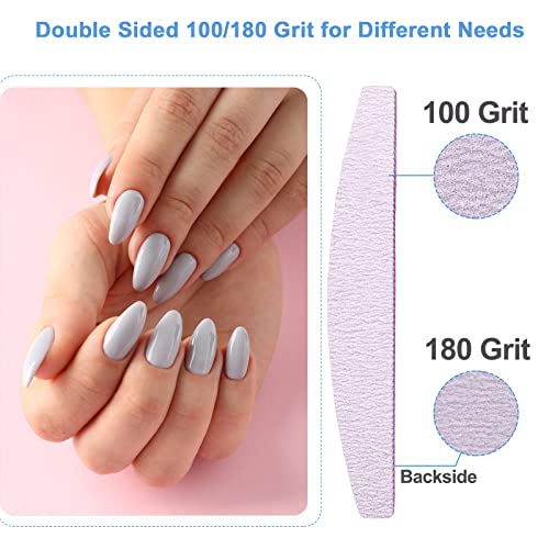 Nail Files (25 Pcs), 100/180 Grit Nail File Emery Board Bulk for Acrylic Nails and Natural Nails, Limas para Unas Acrilicas Profesional Pack Filers for Gel Nail Double Sided Manicure Curved Gray - size: 25 Pcs Halfmoon 100/180 Grit