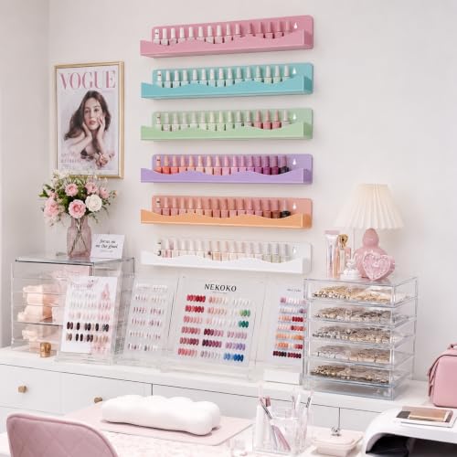 15" Nail Polish Wall Rack 6 Pack, Wall Mounted Organizer Holds 66+ Bottles - color: 6 Colors-standard
