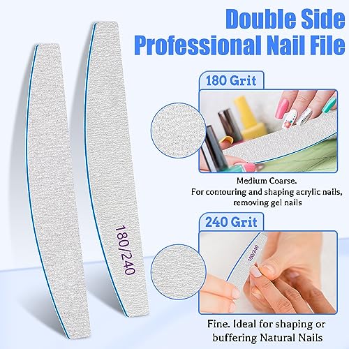 BLESWIN Nail Files 180/240 Grit, 25 Pcs Professional Double Sided Emery Board, Reusable Washable Coarse Tool for Acrylic & Gel Nails, Home Salon Application - size: 25 Count(180/240 Grit)