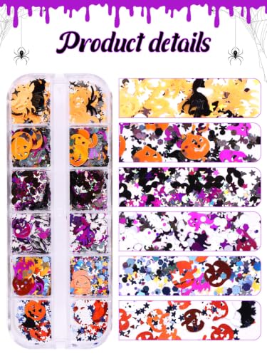 Kalolary Halloween Nail Glitter 36 Grids Nail Art Sequins for Halloween - color: Halloween B