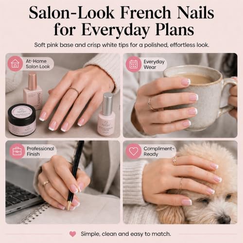 Beetles French Tips Press On Nails - Short Square 150 Pcs - color: 01 - Pink French - S