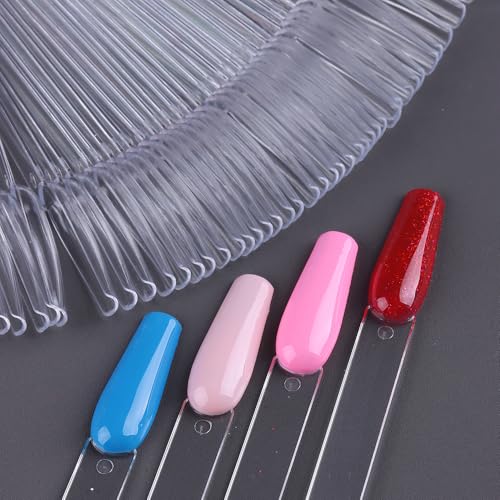 150 Pcs Nail Polish Swatch Sticks with Ring, Clear Coffin Shaped - color: Clear Ballerina 150pcs
