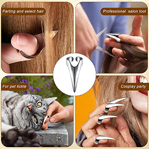 Hicarer 10 Pcs Adjustable Finger Claw Hair Parting Braid Ring Halloween Cos - color: Silver