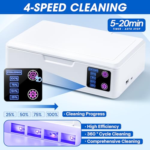 Nail Tool Cleaner Box, With Blue Light Portable USB Charge