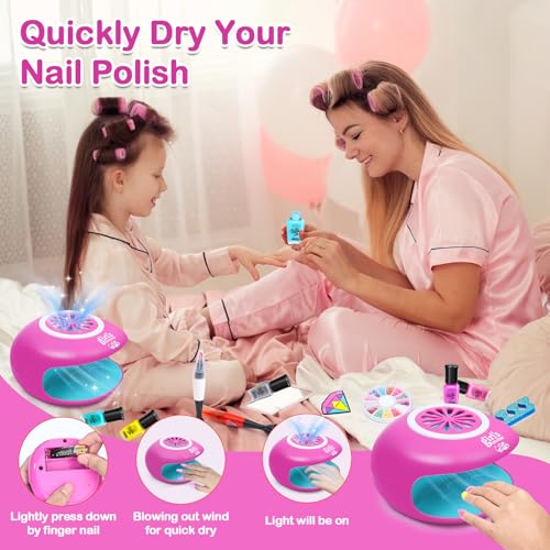 Nail Polish Kit for Girl , Kids Nail Art Salon Set with Nail Dryer , Nail Art Kit for Girls Ages 8-12,Makeup Manicures Decoration Studio Gifts for Christmas Birthday Spa Party Favors