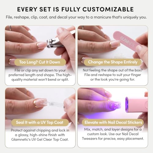 Glamnetic Press On Nails - Medium Coffin, Pearl Fake Nails 30 Pc Full Kit - color: Everyday Beauty Queen