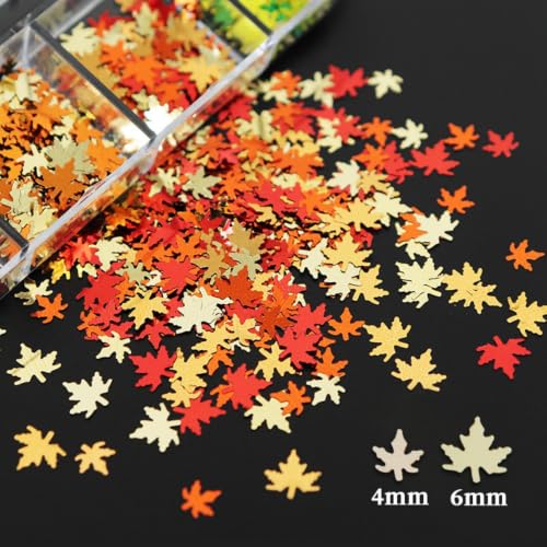 12 Grids Fall Maple Leaf Nail Glitter - color: Color 17