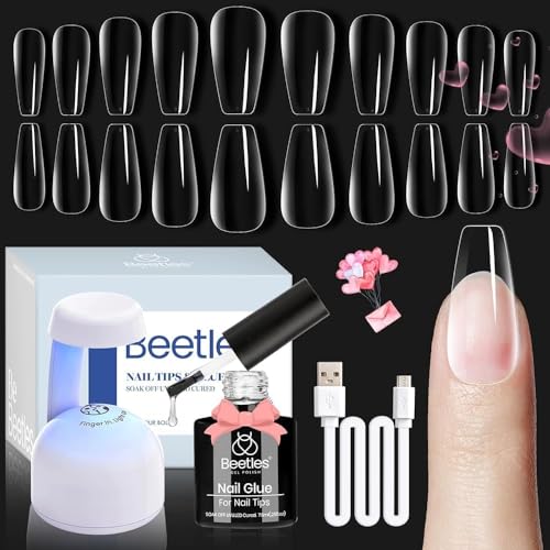 Beetles Gel Nail Kit Extension Set with 500Pcs Medium Coffin Shaped Tips - color: Medium Coffin 500pcs (Clear Kit)