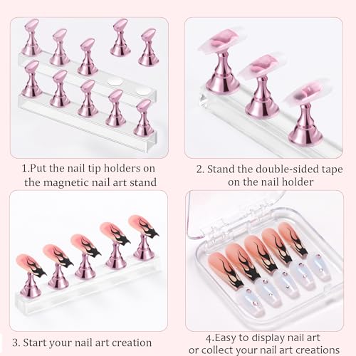 Nail Stand Magnetic Nail Holder for Painting Nails Nail Stands for Press-On - color: Pink