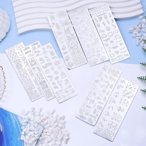 8pcs Summer Nail Stamping Plate Kit - Ocean Flower Fruit Nail Stamping Kit Spring Summer Nail Art Template Stencil Manicure Tool Reusable Salon Accessories Supplies for DIY Home Use - style: Tropical