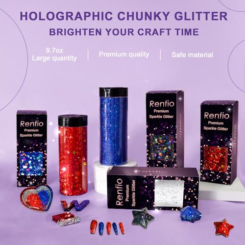Renfio Holographic Glitter,Purple Chunky for Snowglobe Tumbler 9.7oz/275g - color: Laser Light Purple