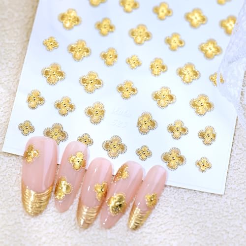 St Patricks Day Shamrock Nail Art Stickers Gold Four-Leaf Clover Nail Decals Charms 3D Self-Adhesive St. Patrick's Day DIY Date Nail Supplies Manicure for Nail Decorations - color: Gold Four-leaf Clover