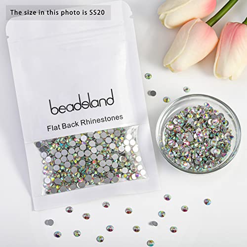 Beadsland 1440pcs Flat Back Crystal Rhinestones Round Gems for Nail Art and Craft Glue Fix, CrystalAB, SS20, 4.6-4.8mm (Pack of 2) - color: Crystal AB, size: SS20/1440pcs (Pack of 2)