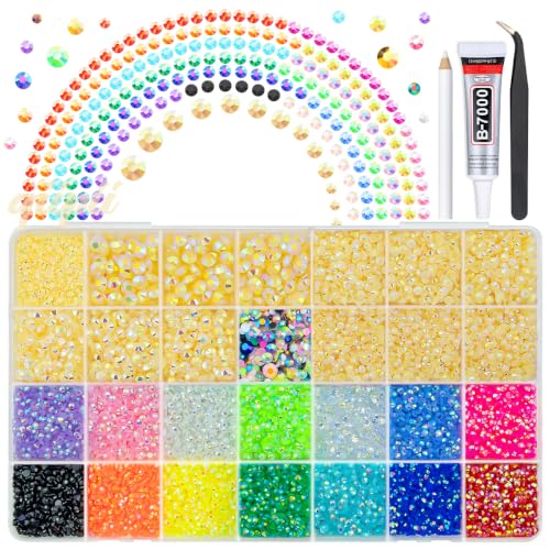 qiipii 28Grids 2mm-6mm Champagne AB Resin Rhinestones w Glue for Bedazzling - color: Champagne, size: Jelly