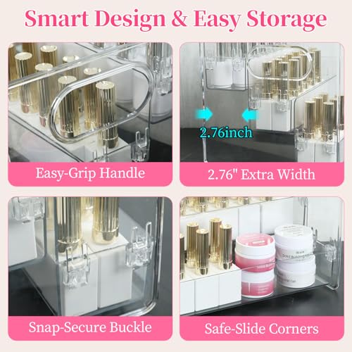 BQAN 3-Tier Clear Acrylic Nail Polish Organizer Rack with Built-in Handles