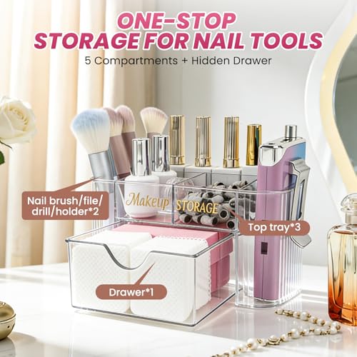 BQAN Clear Acrylic Nail Organizer with Drawer for Nail Tools Storage - color: Clear