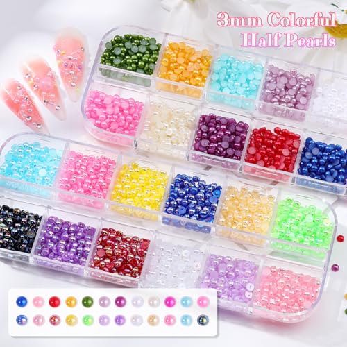6 Boxes Resin Rhinestones for Bedazzling Kit, 3mm Mixed-Color Jelly Clear AB Rhinestones Flatback Small Pearls Accessories with Tweezers and Brush for Crafting Nail Art DIY Cap Tumblers Face Makeup - color: Mixed-Color - 3mm