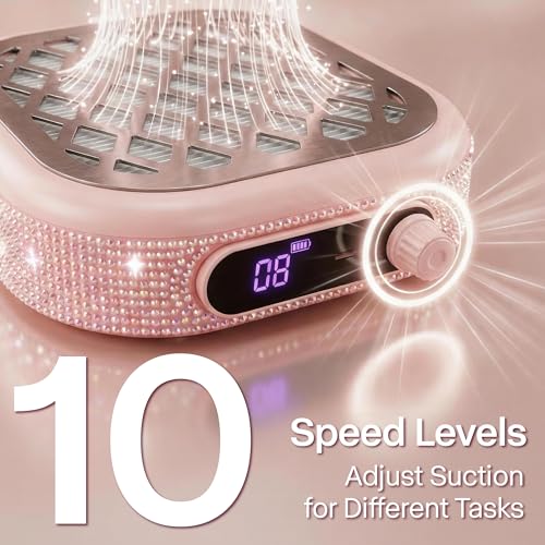 NOVAL Mini Cordless Nail Dust Collector for Nail Techs, Pink Rhinestone