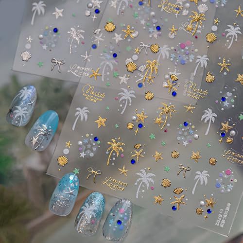 5D Embossed Flower Stickers for Nail Art White Floral Self-Adhesive Pearls Nail Art Decals for Women Nail Supplies Art Design Stickers (to5792_S) - style: to5792_S