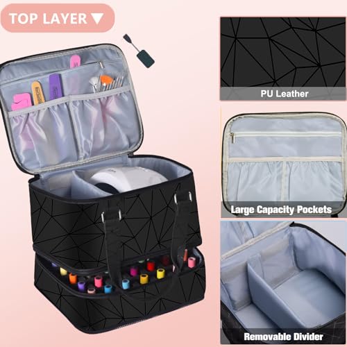 FCQQYWZ Large Nail Polish Organizer Case Hold 84+ Bottles Nail Polish & Nail Lamp, 3 Layers Nail Organizers and Storage for Nail Tech with Divider, Travel Carrying Case(Black) - color: Black-84Bottles