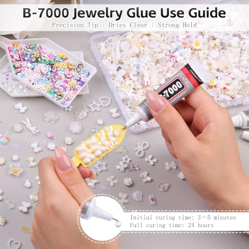 2000Pcs White 3D Nail Charms and Gems Set Random Cute Nail Art Decorations - color: White