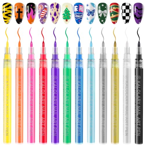 12 Colors Nail Art Pens Set, TOROKOM Nail Art Markers 3D Nail Polish Pens - color: 12 Color-H