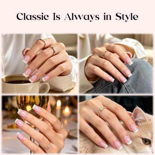 Beetles French Tip Press On Nails with Nail Glue, 150 Pcs Short Square - color: 1e - Tips & Glue - S
