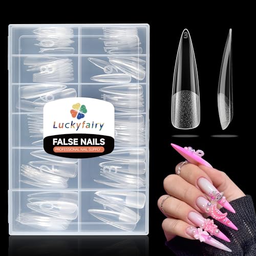 Luckyfairy XXL Stiletto Nail Tips 120 Pcs Full Cover Pre-Etched