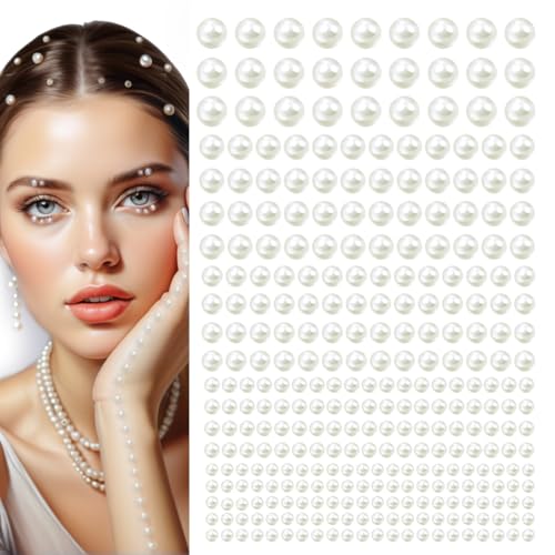 qiipii 4 Sheets Beige White Flatback Pearls Stickers Self Adhensive Ivory White Half Pearls Stick On Jewels 3/4/5/6/8mm Multi Sizes Gems Stick on Charms for Nails Face Eyes Hair Makeup Clothing Crafts - color: Beige Perals, size: Small Size