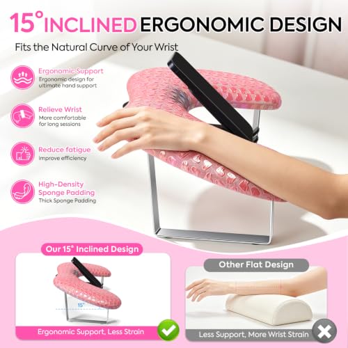 Arm Rest for Nails Tech, Manicure Hand Rest, U-shaped Armrest - color: Pink