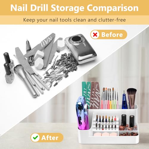 CGBE Nail Drill Holder, Nail Desk Organizer With 28 Holes - White - color: White